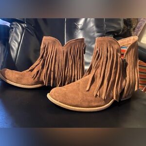 Dingo Suede Fringe Ankle Booties - Brown